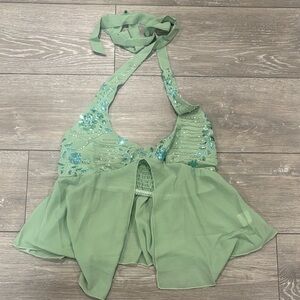 Edikted Green Halter Top with Sequin Details
